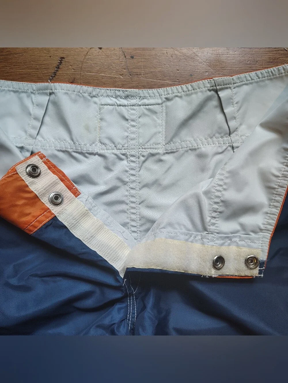 70s 80s Vintage Sz 32 Sun Britches Navy Blue Orange Men Swim Trunks Board Shorts